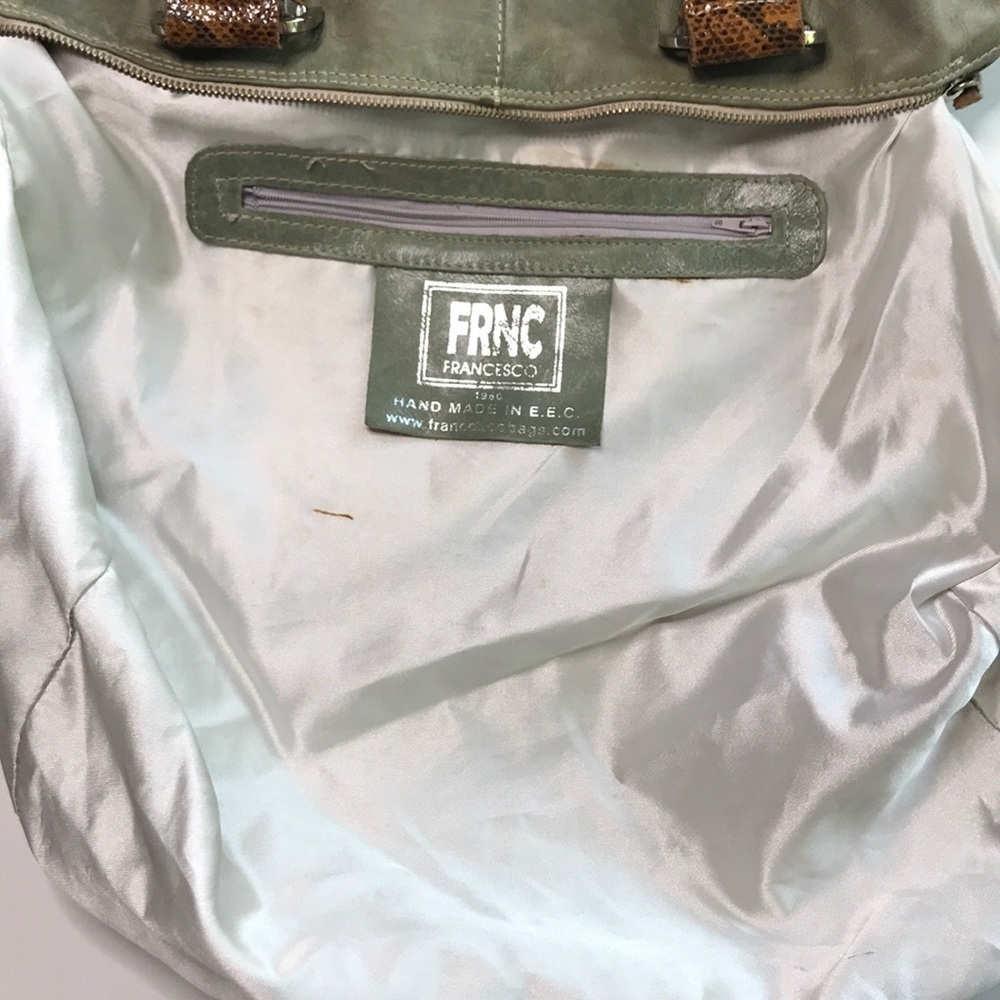 Vintage FRNC Francesco handmade leather bag in sage green and camel tan - Picture 6 of 8